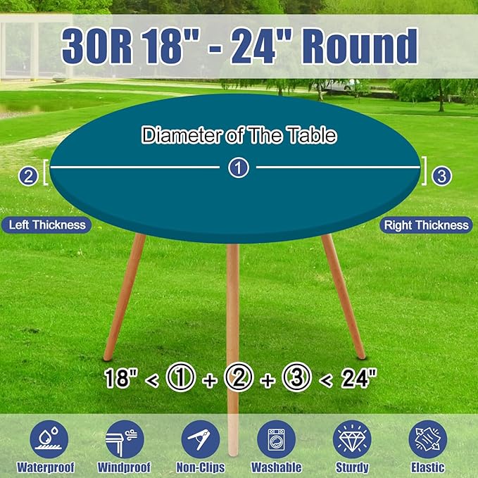 Round Spandex Tablecloth, Elastic Fitted Waterproof Tablecloths for 18"-24" Tables, Stretch Washable Picnic Table Cover for Camping, Dining, Indoor and Outdoor,Peacock Blue