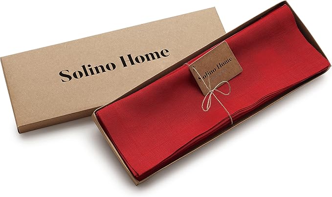Solino Home Linen Red Placemats Set of 4-100% Pure Linen Placemats 14 x 19 Inch for Valentines, Winter - Fete