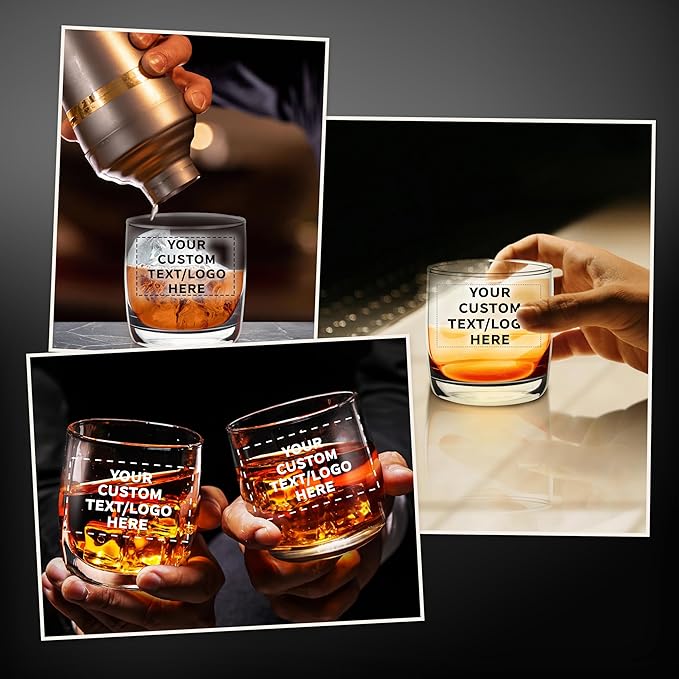 DISCOUNT PROMOS Custom Whiskey Glasses 10 oz Set of 10/50/100, Personalized Bulk Pack - Heavy Base Old Fashioned Glass, Perfect for Scotch, Bourbon, Whiskey, Cocktail - Clear Bottom Color