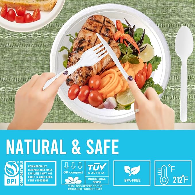 500 Count Compostable Disposable Non Plastic Forks, Large Heavy Duty Biodegradable Utensils, Eco Friendly Durable Sturdy Recyclable Forks Flatware Silverware for Party Wedding Daily Use