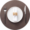 Jovono 15" Faux Leather Big Round Placemats Set of 8 - Washable Heat Resistant Non-Slip Dining Table Mats with Fabric Texture for Kitchen Home Party Decor, Coffee