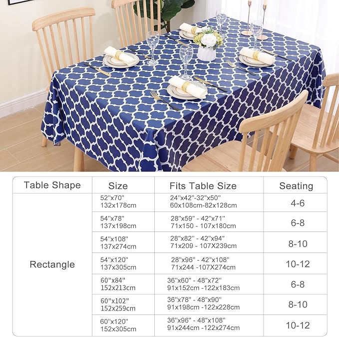 Smiry Rectangle Table Cloth, Wipeable Spillproof Plastic Tablecloths for Dining, Waterproof Vinyl Tablecloth with Flannel Backing for Rectangle Tables, Camping, Outdoor and Indoor (70"x120", Navy)