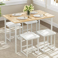 VECELO Kitchen Table and Chairs for 4, Dining Room Set with PU Chairs/Stools, Heavy-Duty Metal Frame, Wooden Tabletop, Space-Saving Design for Small Spaces, Easy Assembly, Oak