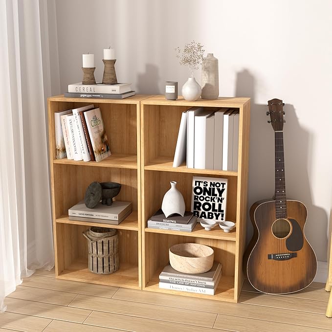 Wooden 3 Cube Storage Organizer,3 Tier Low Bookcase Freestanding Storage Display Organizer,Versatile Cubes Shelf and Cubby Unit for Any Space 15.7inch