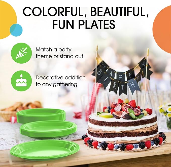 Lime Green Plastic Plates For Party 7" Lime Green Disposable Plates Heavy Duty 100 Pcs Plastic Dinnerware Sets Heavy Duty 350 GSM Disposable Dinnerware Set
