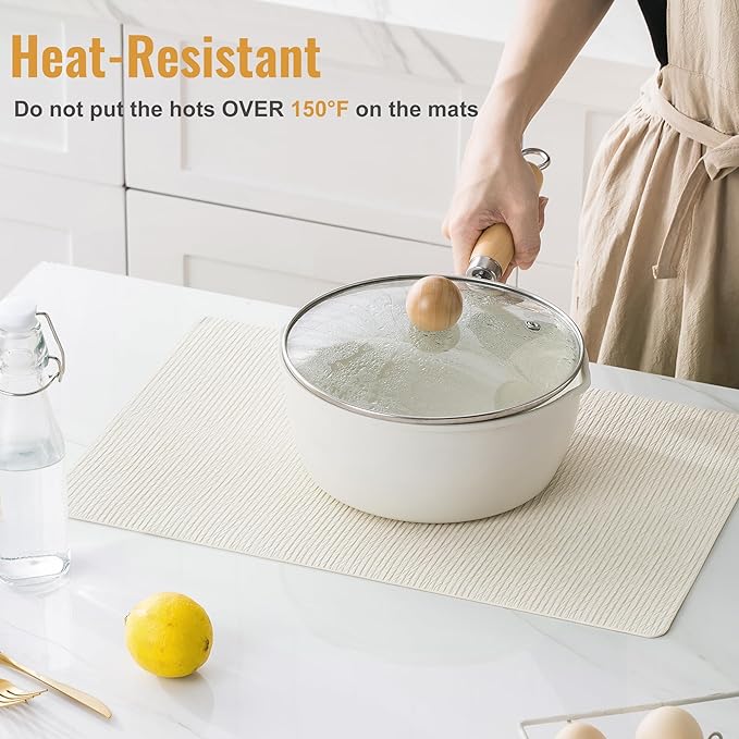 Jovono Faux Leather Placemats Set of 8, Waterproof Washable Table Mats, Easy-Clean Heat Resistant Kitchen Vinyl Place Mat for Dining Table, Restaurant, Indoor, 17.8"x11.8", Ivory