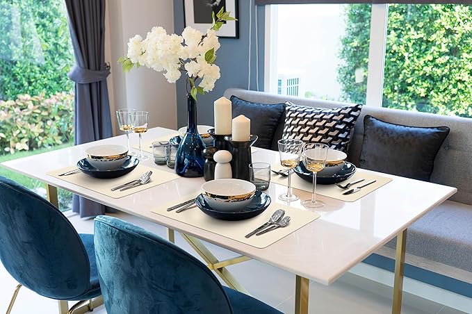 More Décor Faux Leather Placemats Set of 4 for Dining Table – Waterproof, Wipeable, Washable, Stain & Heat Resistant, Non-Slip Table Mats – 12 X 17 Inch, (Solid Ivory, 4)