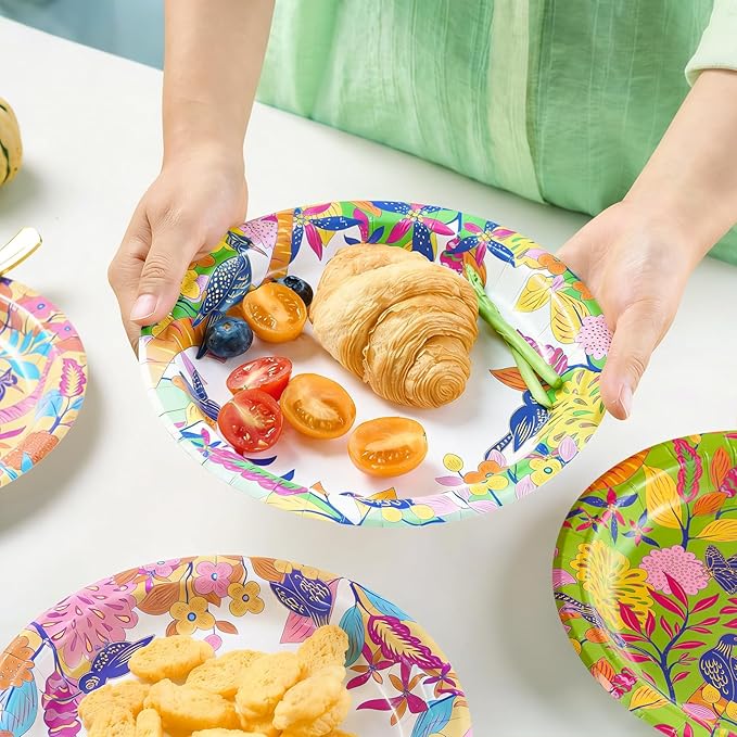 MUCHII 8.5 Inch Floral Bird Paper Plates 160 Count - 4 Vintage Designs, 40 Each - Decorative Disposable Dessert Plates for Parties, Wedding, Shower, Tea Party