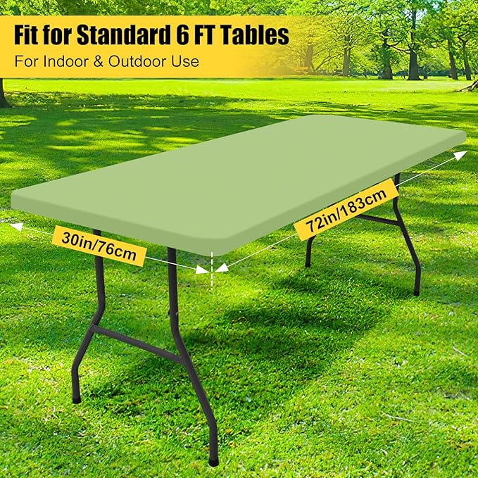 Smiry Rectangle Picnic Table Cloth, Waterproof Elastic Fitted Tablecloths for 6 Foot Tables, Washable Polyester Table Cover for Camping, Indoor and Outdoor (Sage Green, 30"x72")