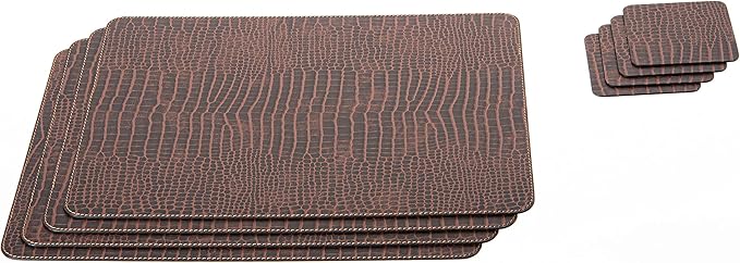 Nikalaz Set of 4 Small Placemats and 4 Coasters Made of Recycled Leather (15.75 x11.81 inches, Crocko)