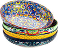 HENXFEN LEAD Pasta & Salad Bowls Set of 4, 45 oz Large Ceramic Serving Bowls – Colorful 9 Inch Wide & Shallow Bowls for Soup & Pasta, Microwave & Dishwasher Safe