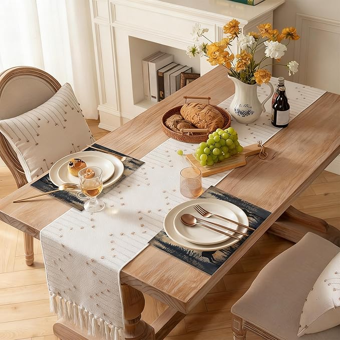 Rustic Deer Forest 12x18 Inch Placemats Set of 6 - Waterproof, Non-Slip & Washable Rustic Wildlife Moose Forest Animal Table Mats for Kitchen & Dining Table Placemats