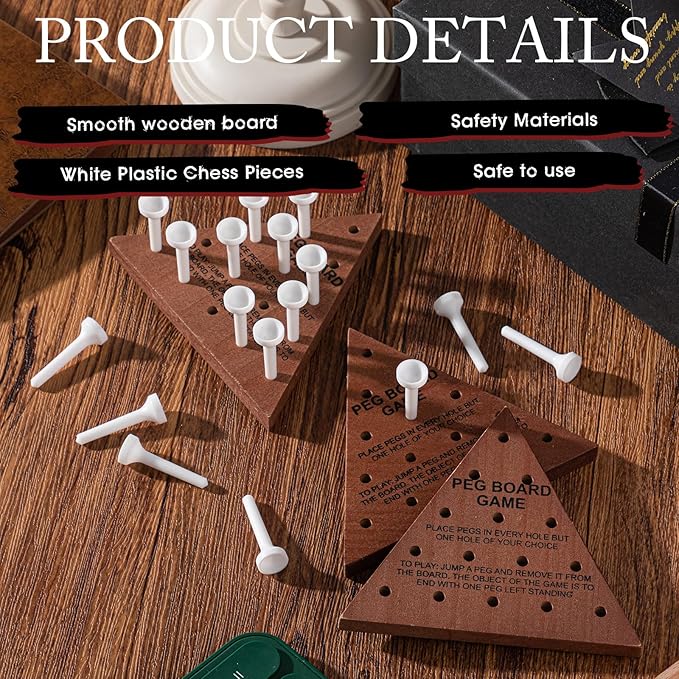 Skylety 24 Pack Triangle Peg Games Wooden Board Table Game for Family Boys Girls Adults, Learning Toys Travel Peg Jump Toys Triangle Puzzle Brain Teaser Christmas Gifts (Dark Color)