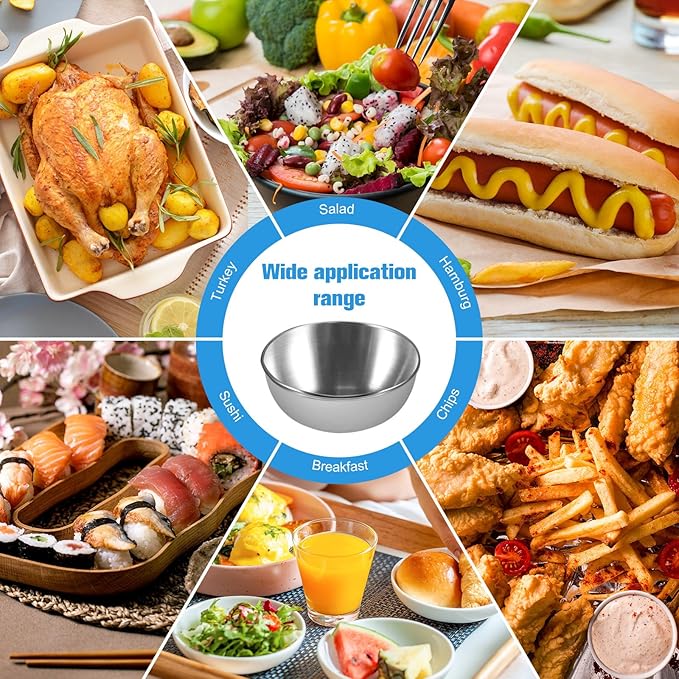 20 Pack 3.2 inch Stainless Steel Sauce Dishes 3.5 oz Mini Individual Saucers Bowl Round Seasoning Dishes Bowl Serving Appetizer Plates for Kitchen Prep Side Dish Soy Sauce Sushi Dip (20)