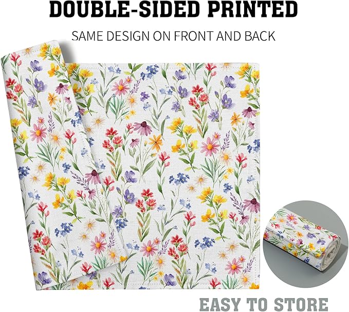 Daisy Sunflower Placemats - Spring Summer Tablemats 12x18 Floral Flowers Blossom Place Mats Set of 4 for Party Kitchen Dining Multicolor