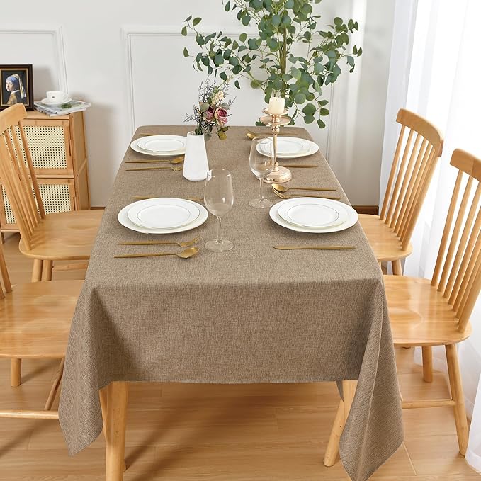 JIUZHEN Square Table Cloth Faux Linen Farmhouse Tablecloth Wrinkle and Stain Resistant Decorative Fabric Table Cover for Kitchen, Dining Room, Parties and Camping, Khaki, 60 x 60 Inch
