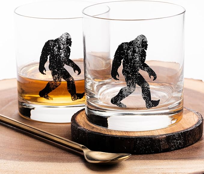 Rustic Bigfoot Whiskey Glasses – Set of 2 by Black Lantern | 11oz Heavy Base Glasses for Outdoor Lovers