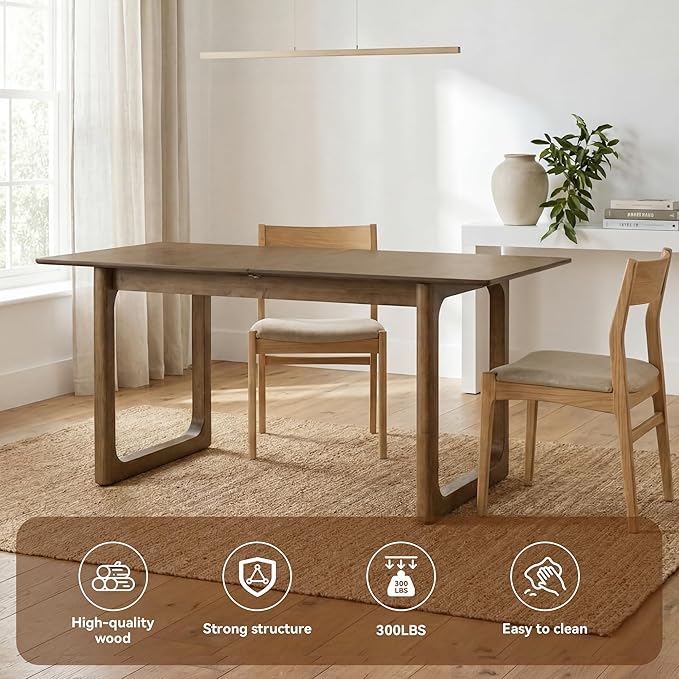 HNY Extendable Wood Dining Table for 4-8, 71" Inch Modern Rectangular Kitchen Tables with Wooden Base Farmhouse Dinner Table for Dining Room, Living Room, Home, Walnut