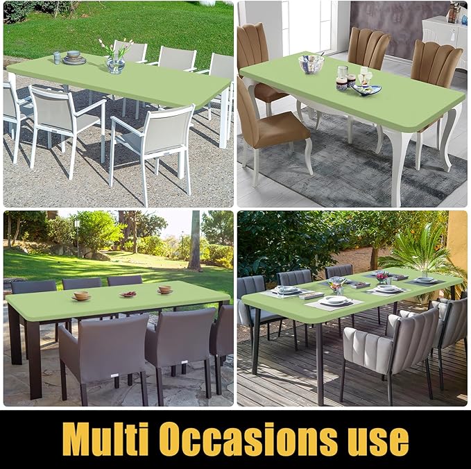 Smiry Rectangle Picnic Table Cloth, Waterproof Elastic Fitted Tablecloths for 6 Foot Tables, Washable Polyester Table Cover for Camping, Indoor and Outdoor (Sage Green, 30"x72")