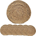 ANDSTAR Round Woven Placemats Set of 6, 12"x12", Natural Wicker Placemats, Water Hyacinth Straw Braided Placemats,Boho Place Mats for Farmhouse, Rustic Table (Water Hyacinth in Natural Color)
