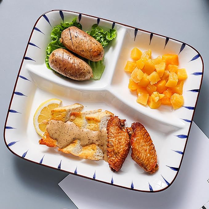 Ceramic Divided Porcelain Dinner Plate - 10 Inch, Breakfast, Lunch, Bowl, Portion Control, Salad - Kitchen Tableware