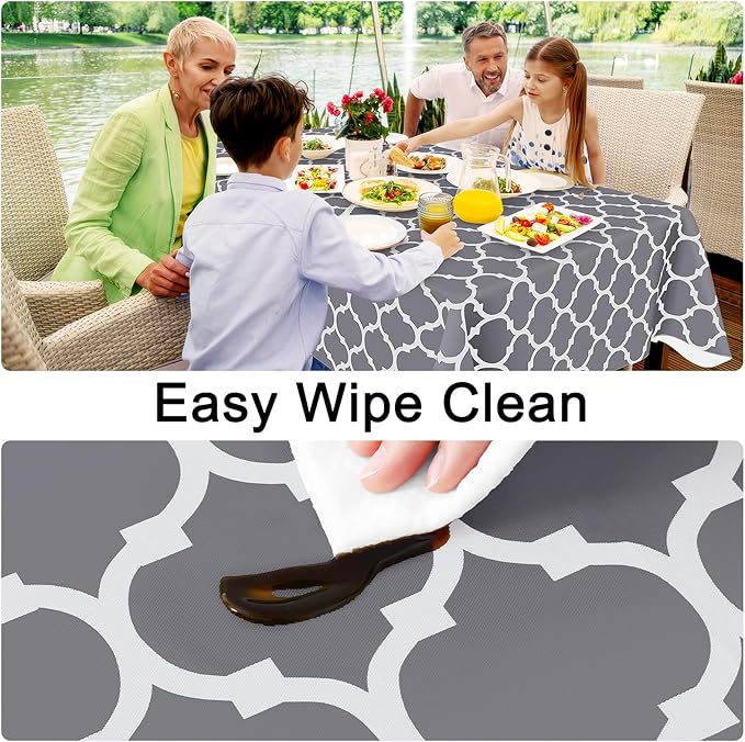 Smiry Rectangle Table Cloth, Wipeable Spillproof Plastic Tablecloths for Dining, Waterproof Vinyl Tablecloth with Flannel Backing for Rectangle Tables, Camping, Outdoor and Indoor (70"x120", Grey)