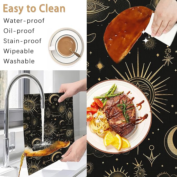 Placemats Set of 6,Moon Sun Table Mats,Vintage Boho Washable Linen Table Mats,Non-Slip Heat Resistant Placemats for Party Kitchen Dining Indoor Outdoor 12"x18"