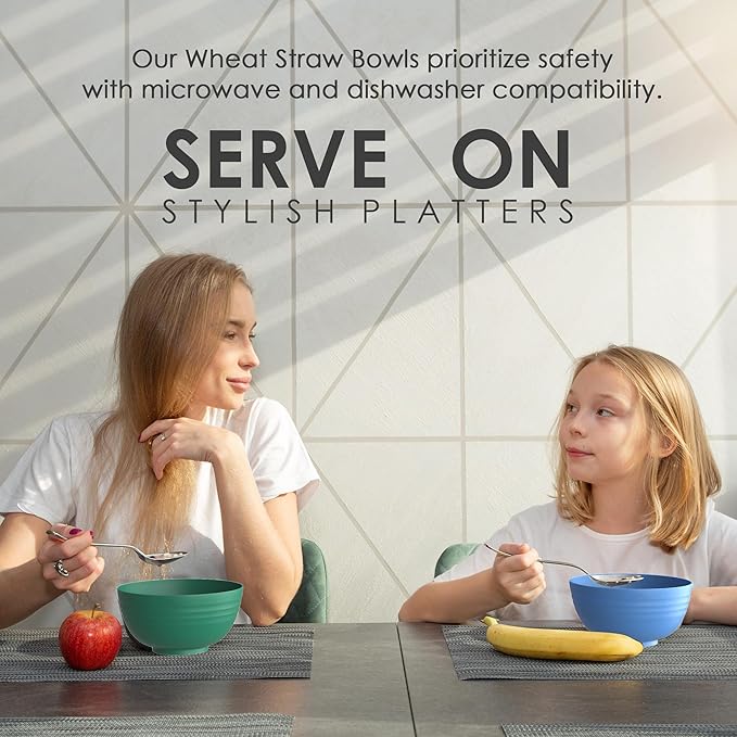 Wheat Straw Bowls Set of 8 (26 Oz) - Unbreakable Kids Bowl - Dishwasher & Microwave Safe Bowls for Salad, Rice, Breakfast, Oatmeal & Pasta - Lightweight
