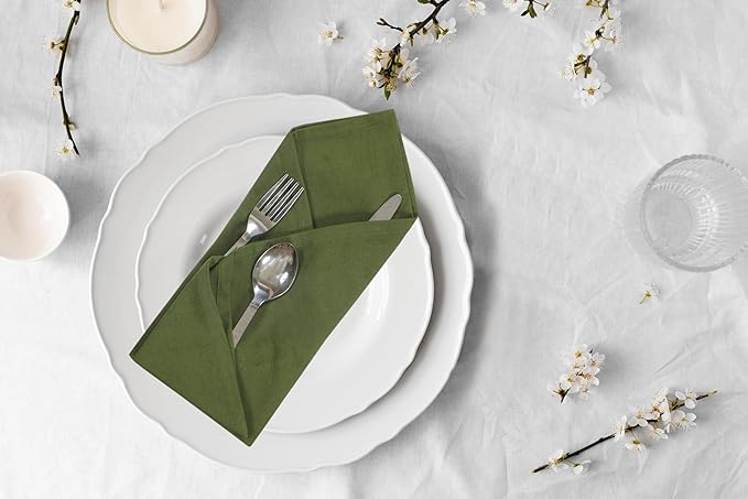 Accent Home 100% Cotton Napkins, Delicate Cloth Napkins for Dinners, Parties and Weddings，18 x 18 Inch Set of 6 - Olive Green