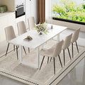 Extendable Dining Table Set for 6, 55"–71" Modern White Kitchen Table with 6 Upholstered Chairs, Space-Saving for Living Room Apartment, Sturdy & Comfortable, Easy Assembly