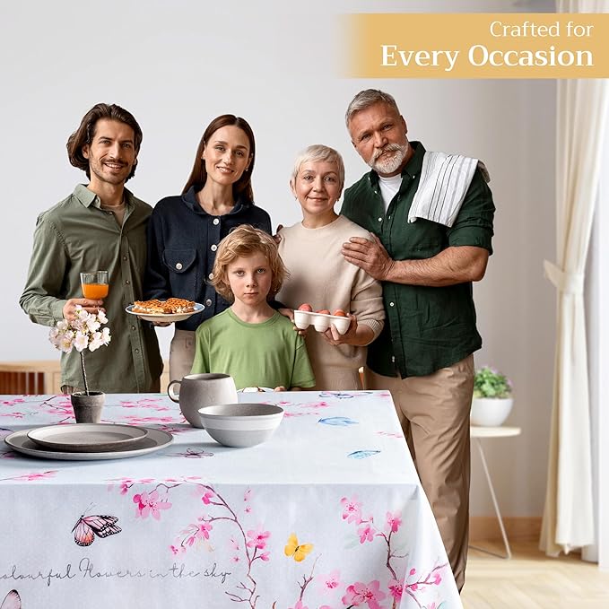 Maison d' Hermine Table Cloth Rectangle Table 100% Cotton 60 x 120 Inches Tablecloth Reusable Decorative for Dining Room Farmhouse Home Valentines Day Decorations Spring Summer - Blossoms in Spring