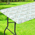 Smiry Rectangle Table Cloth Cover, Waterproof Elastic Fitted Picnic Tablecloth for 4 Foot Tables, Wipeable Flannel Backed Vinyl Tablecloths for Camping, Dining, Outdoor (Teal & White, 30" x 48")