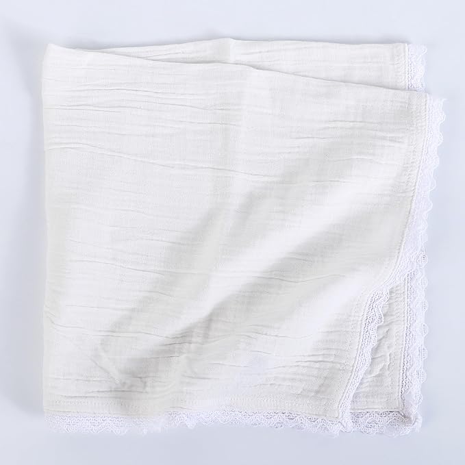 Fingercraft Dinner Cloth Napkin Cotton Muslin Double Gauze 8 Pack with Classic Lace for Everyday Use, Wedding, Party, Christmas, Easter Napkins Cloth are Pre Shrunk and Good Absorbency White