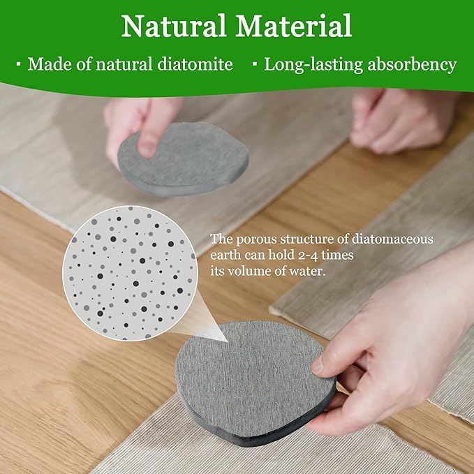 Diatomaceous Earth Coasters Set of 4 for Drinks, Moisture Water Absorbent Stone Coasters for Table Desk at Work, Water Absorbing Instant Drying Diatomite, Modern Deep Grey
