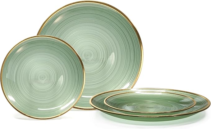 " OCCASIONS " 120 Plates Pack,(60 Guests) Premium Wedding Party Disposable Plastic Plates Set -60 x 10'' Dinner + 60 x 7'' Salad/Dessert (Belize in Green & Gold)