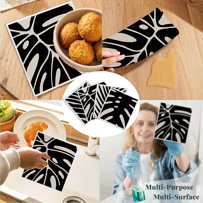 Swedish Dishcloths for Kitchen, Boho Botanical Floral Swedish DishCloths, Papaya Reusable Paper Towels Washable, 4 Pcs Dish Towels for Kitchen Party Home Housewarming Cleaning Cloths