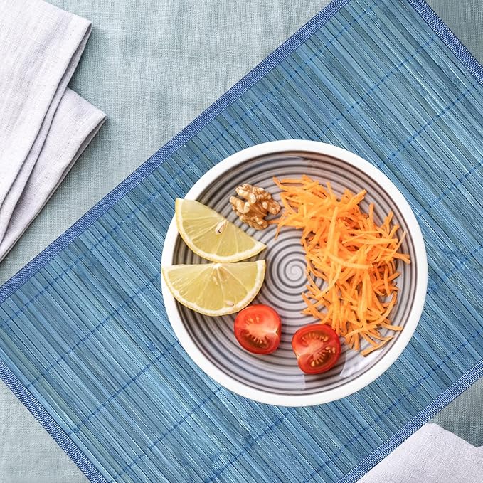 ANDSTAR Bamboo Placemats Set of 8 Non-Slip Waterproof - 12x18 Inch Reusable Table Mats for Kitchen Dining, Eco-Friendly Thick Heat Resistant Dishwasher Safe Home Decor (Blue)