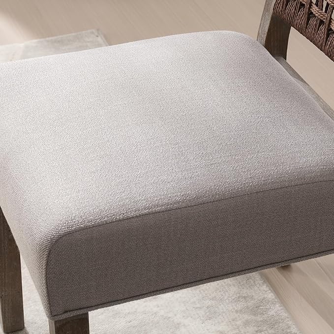 Farmhouse Dining Chairs Set of 6 Linen Fabric Upholstered Accent Side Chair, Mid Century Modern Kitchen & Dining Room Chairs with Woven Rope Back for Home, Living Room, Bedroom - Grey