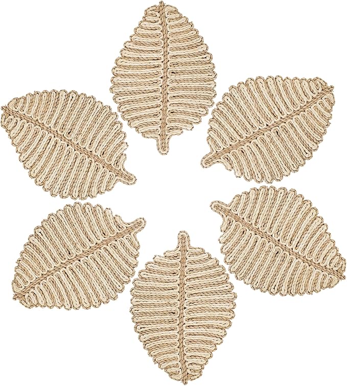 Placemats Set of 6,Natural Leaf-Shaped Charger Plates Handcrafted Fall Placemats for Dining Table Décor
