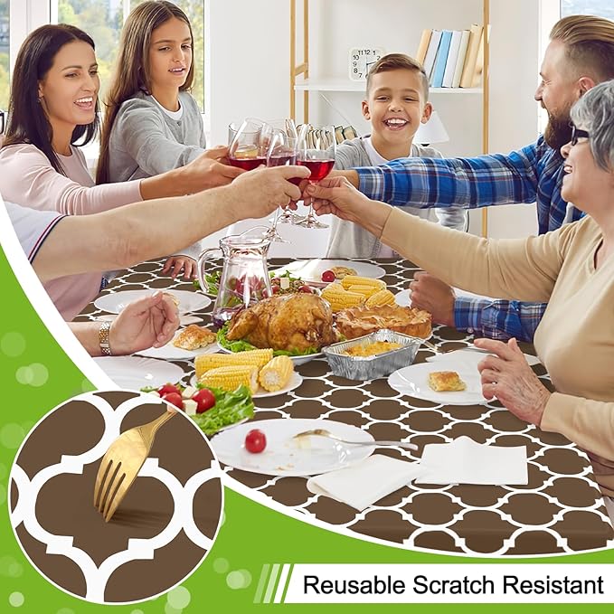 Smiry Square Table Cloth, Waterproof Vinyl Tablecloth with Flannel Backing for Square Tables, Wipeable Spillproof Plastic Tablecloths for Dining, Camping, Indoor and Outdoor (54"x54", Brown)