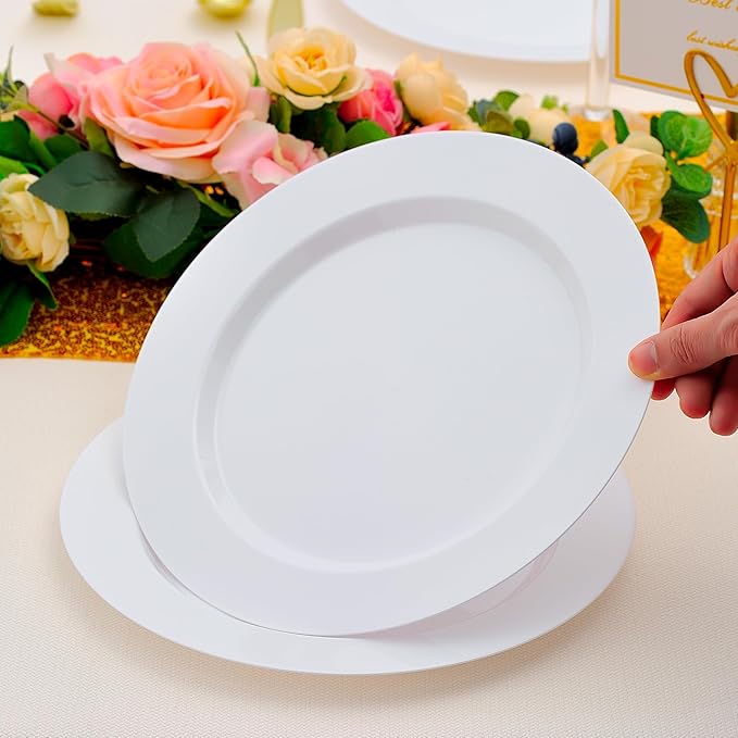 50 PCS White Plastic Plates for 50 Guests,10.25 inch Heavy Duty Disposable Plates for Wedding,Party,Birthday,Smooth Edge & Sturdy Dinner Plates