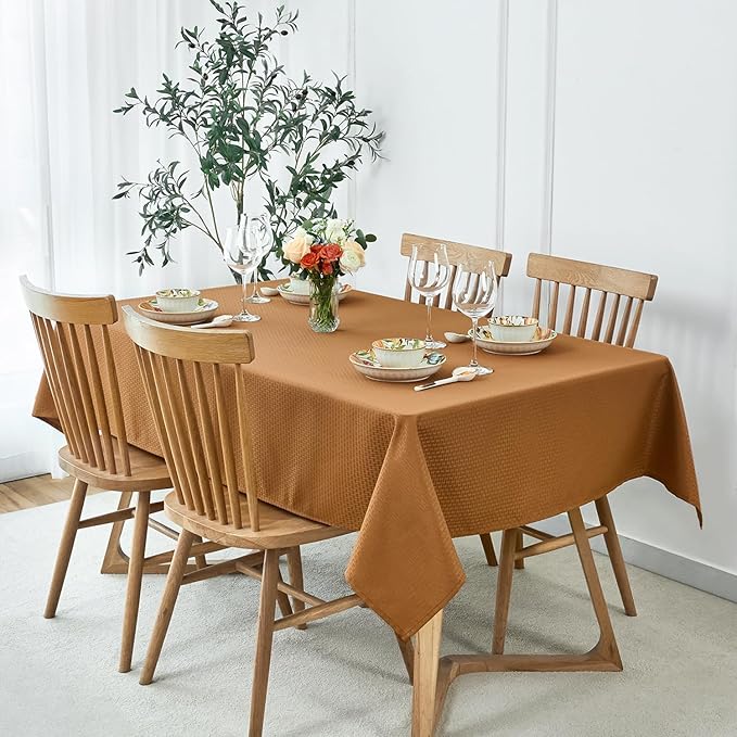 maxmill Tablecloth Weaved Texture Design Stain Resistant Waterproof and Wrinkle Resistant Table Cloth for Dining Room Decoration Fall Harvest Thanksgiving Parties, Rectangle 60 x 120 Inch, Amber