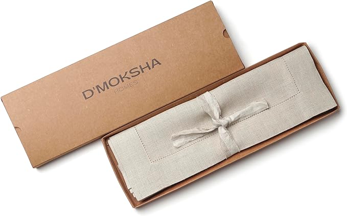 D'Moksha Homes Linen Placemats Set of 6 - Classic Hemstitch Natural Placemats 14 x 19 Inch - 100% Pure Linen Table Mats for Valentines, Spring, Easter - Handcrafted and Machine Washable