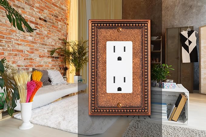 Henne Bery Raised Pearls Decorative Wall Plate Switch Plate Outlet Cover (Single Decorator 3PK, Sponged Copper)
