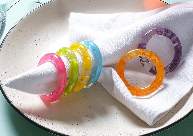 CLEENTABLE Napkin Rings Set of 12 - Epoxy Resin Napkin Holder Cuffs for Dinner Table Décor - Farmhouse Modern Serviette Rings for Weddings, Parties, Receptions, Banquets, Daily Use (Pastel)