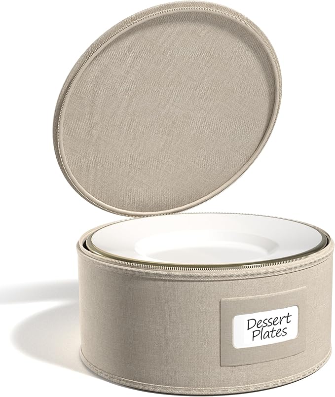Sorbus China Storage Containers – Dinnerware Organizer for Salad Plates with Lid (Holds Service for 12) with Felt Protectors – 8.5" x 5.5"