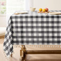 Softalker Checkered Tablecloth Rectangle, Outdoor Linen Cotton Gingham Table Cloth with Tassel, Heavy Duty Wrinkle Free Buffalo Plaid Table Cover for Kitchen Dining Home Party - 55 x 70 Inch, Black