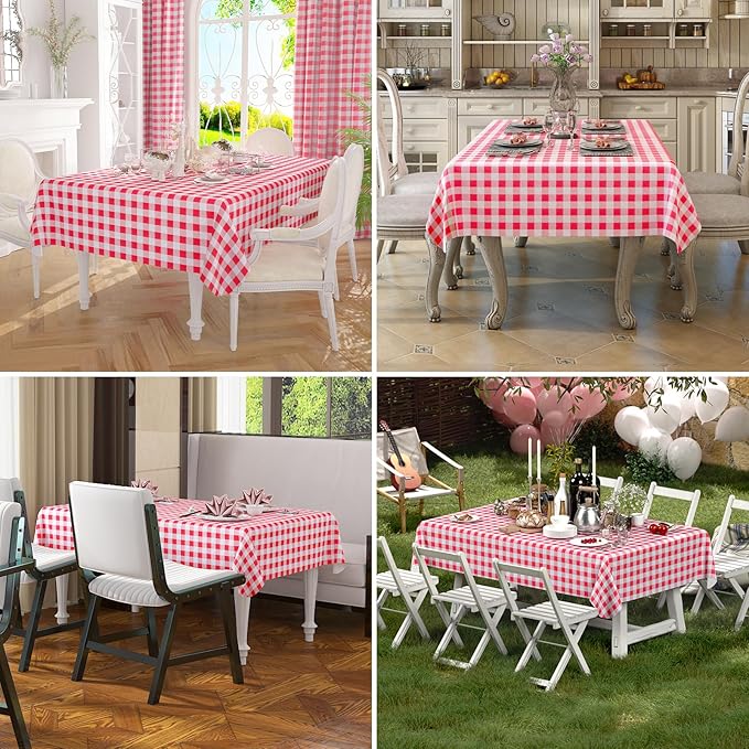 misaya Rectangle Waterproof Vinyl Table Cloth, Buffalo Flannel Backed Tablecloth, Wipeable Plastic Table Cover for Valentine's Day, Dinner, Kitchen, Outdoor (60" x 84", Red and White)