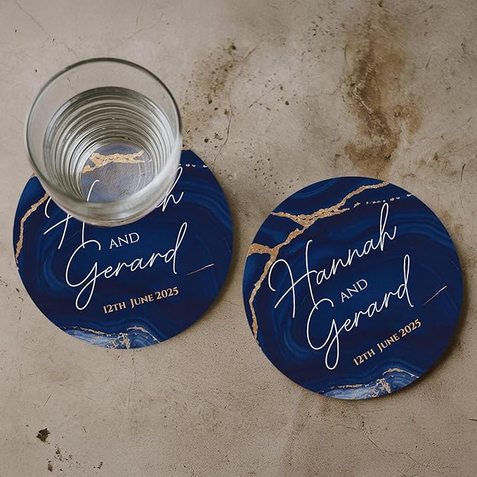100 Pack Personalized Wedding Coasters, Custom Cardboard Coasters for Drinks with Photo Print and Text, Keepsake Wedding Favors and Gifts for Couples, 3.95" Round (Design 5)
