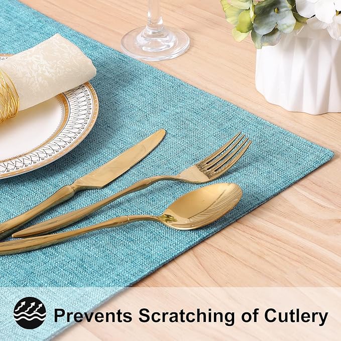 homing Cotton Linen Placemats Set of 6, Cloth Washable Farmhouse Dining Table Mats for Indoors & Outdoors, Easy to Clean, Light Blue, 13 x 19 Inch